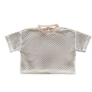 Forever 21 White Fishnet Cropped Short-sleeved Top size Medium 🌸